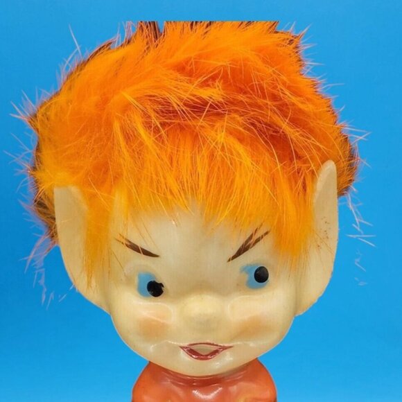 1950s Japan Pixie Elf Figurine Orange Furry Hair Kitsch Christmas Vintage Decor - Picture 3 of 11